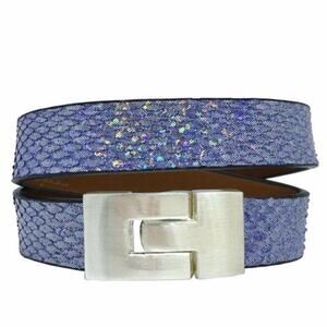 Leighelena Double Jigsaw Bracelet Azure Genuine Python 7" Snake Wrap Leather